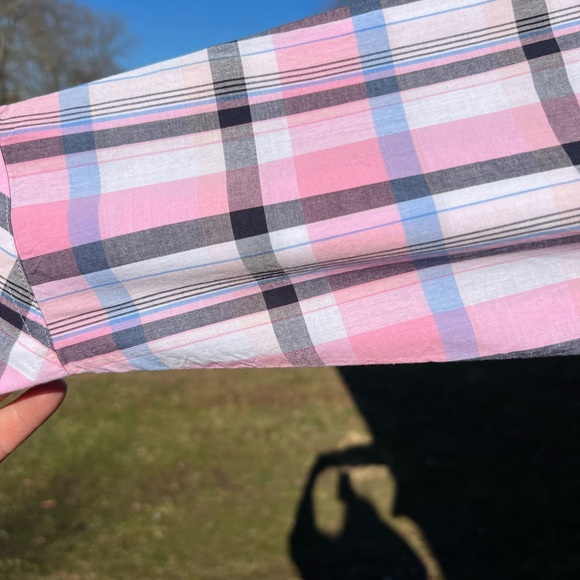 NWT Talbots Pretty Pink White Blue Black Cotton Plaid Long Sleeve Blouse - Picture 4 of 5